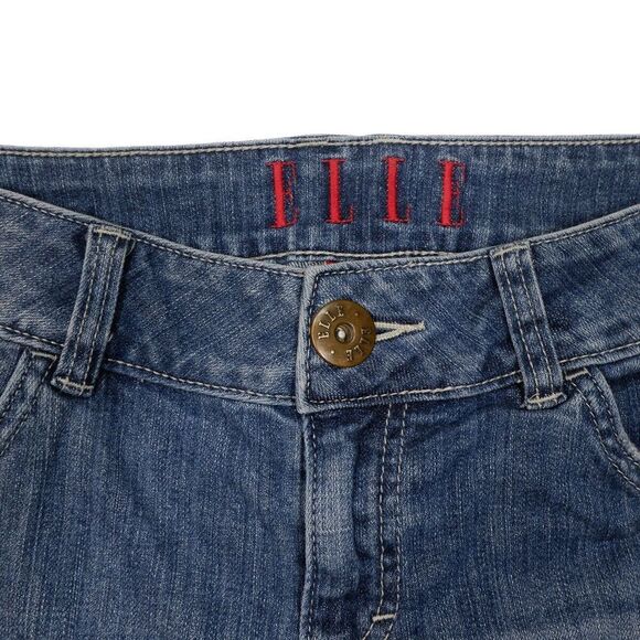 Elle Skirt Womens Size 8 Mini Blue Denim Distressed Sequin Measures 31 x 14 - Picture 3 of 8